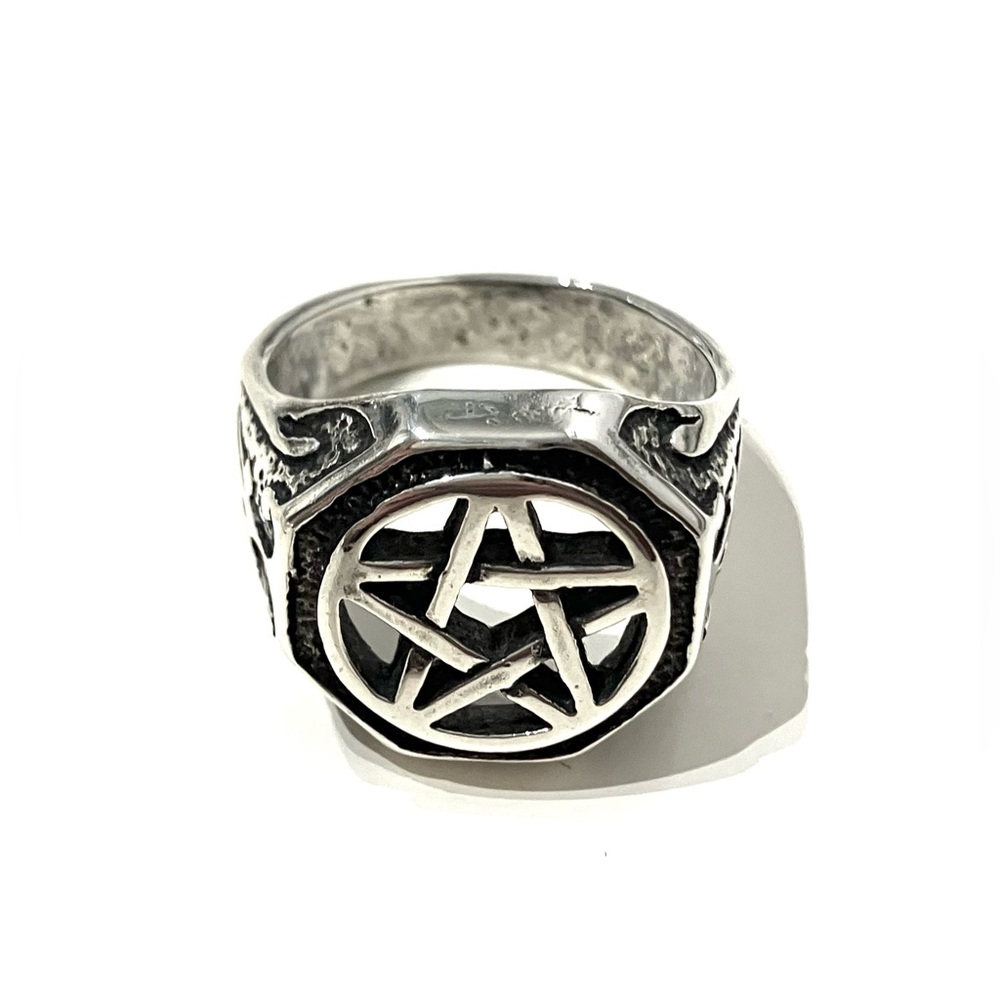 G&S Vintage 1999 Silver Plated Biker Pentagram Ring 10.5-11